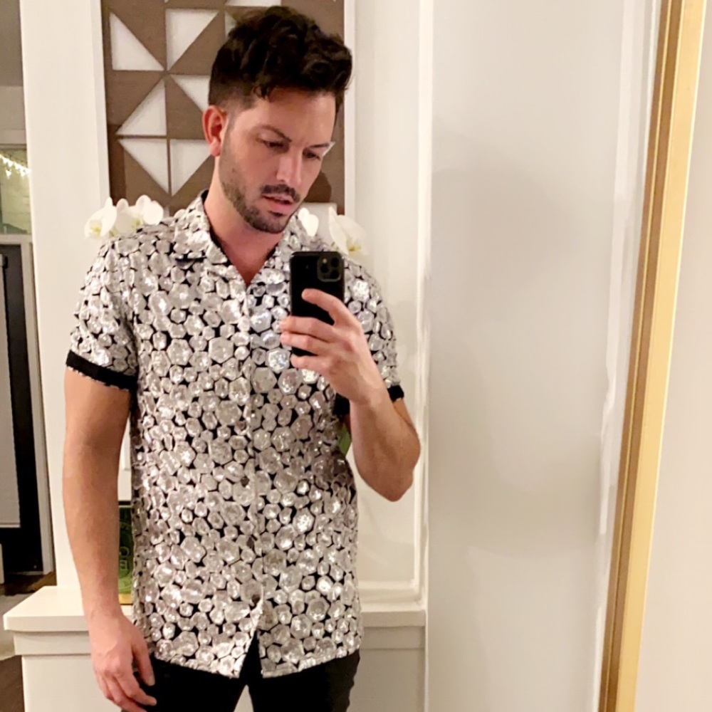 ASOS Silver Sequin Short Sleeve Shirt